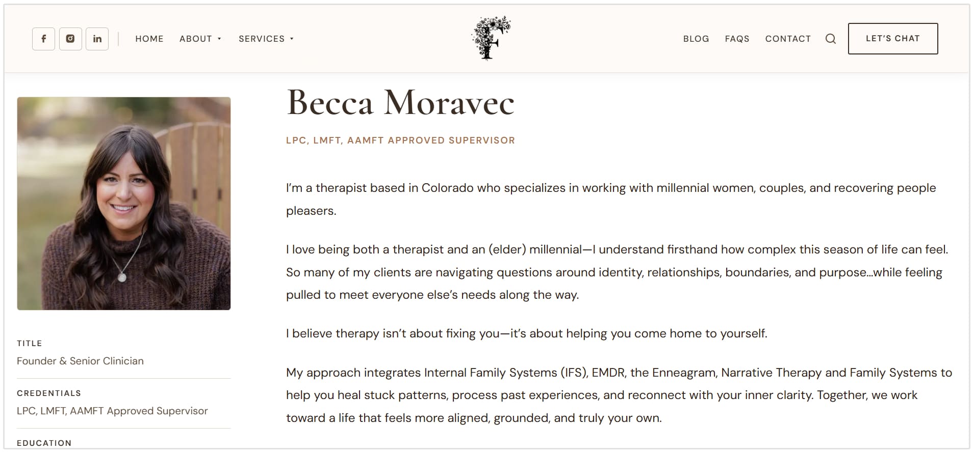 Therapist bio page
